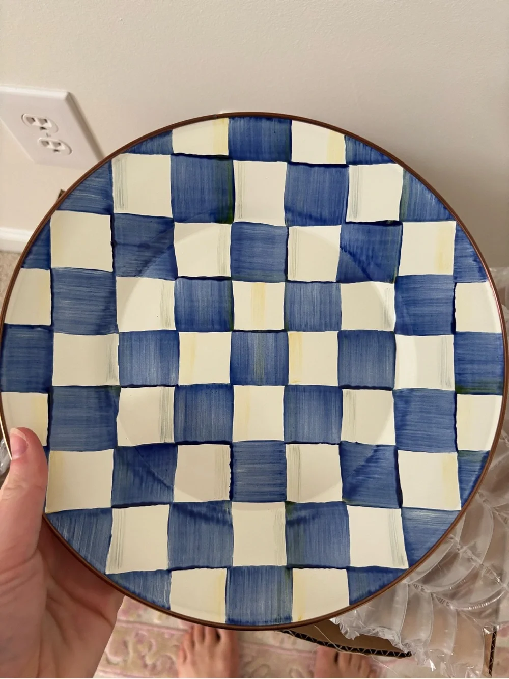 MacKenzie-Childs Blue and Cream Checkered Dinner Plates - Set of 6
